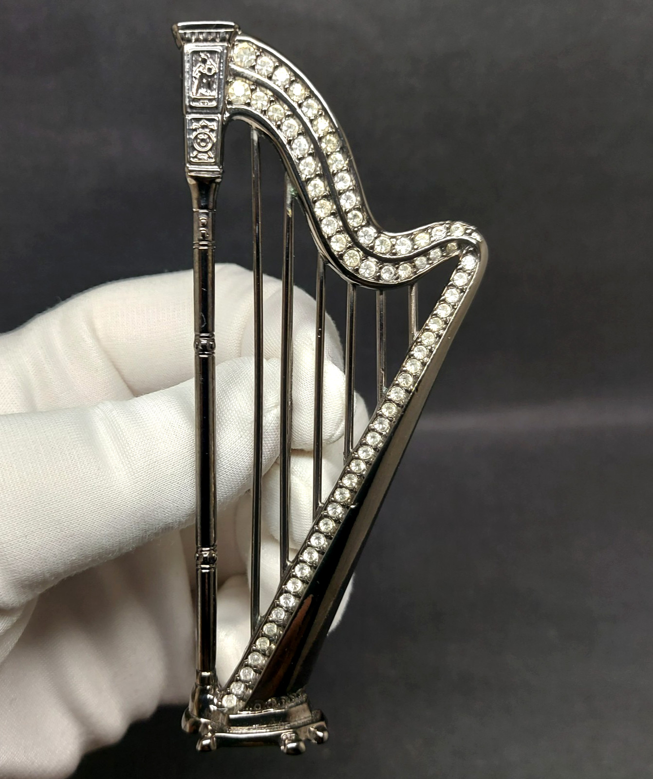 Givenchy Signed Large Rhinestone Harp Brooch Pin … - image 6