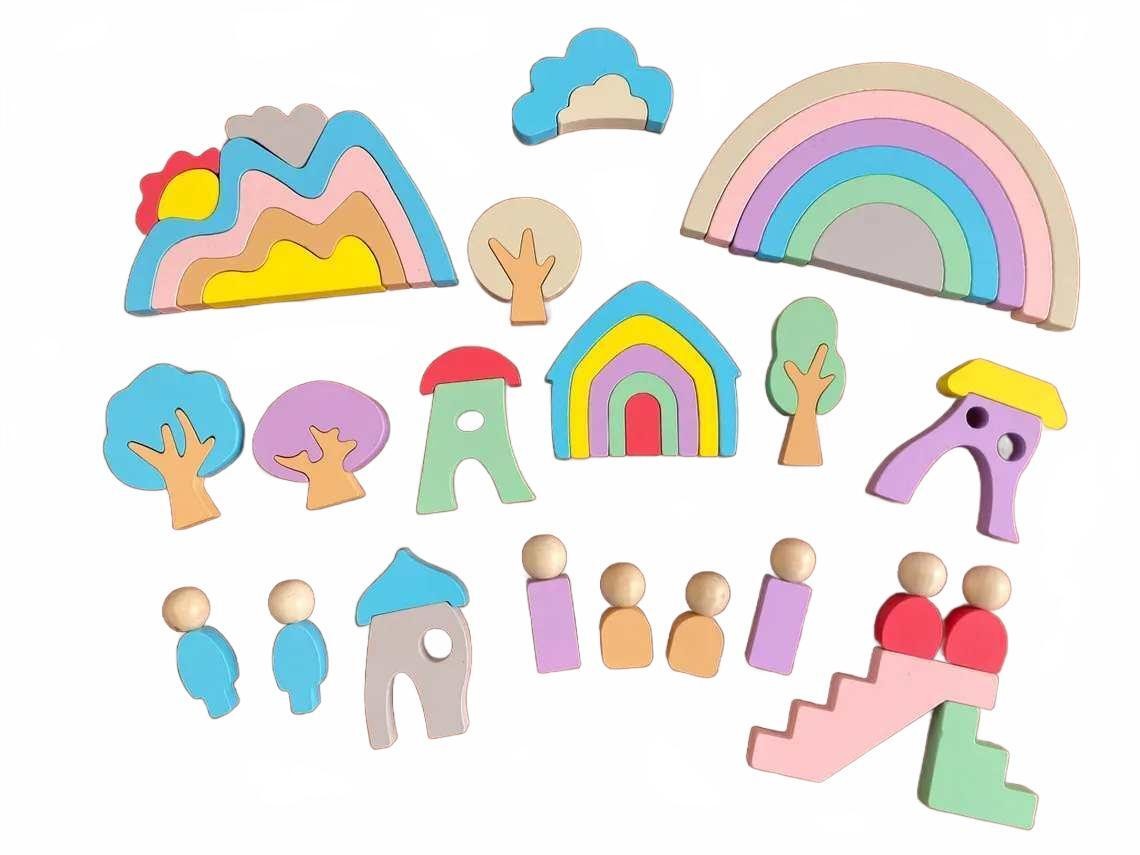 Wooden Rainbow Stacking Toys for Toddlers Stacking Building Blocks