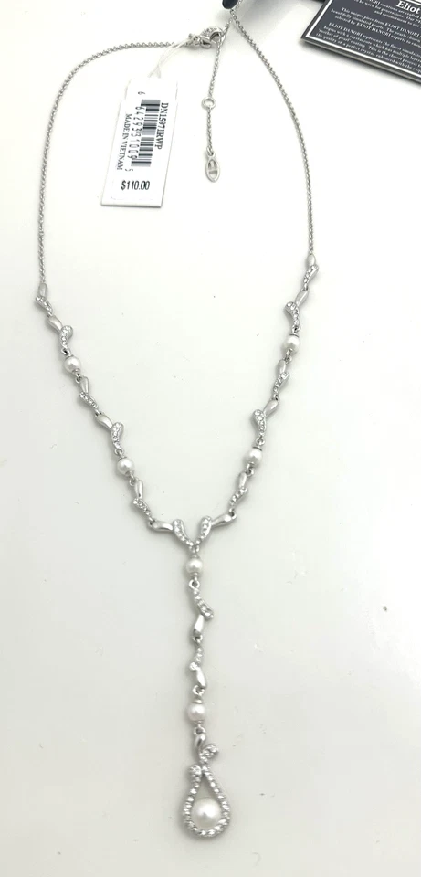 $110 Collar Lariat Eliot Danori Imitación Perla Pave Laop Tono Plateado Nuevo Foto 3 de 4