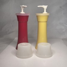 VTG Tupperware Ketchup  Mustard Pump Dispensers  Lids Hourglass Clean See Pics