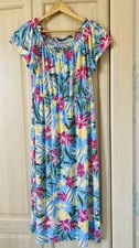 UK14 Papaya Blue Multi Floral Print Short Sleeve  Bardot Style  Stretchy Dress 
