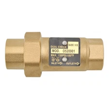 HYDRO MASTER Brass Dual Check Valve, 1/2" FNPT, Solid Brass, Max 150PSI-180°