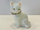 Fenton Art Glass White Opal Iridescent Cat Kitten Birthstone Nov Topaz Collar