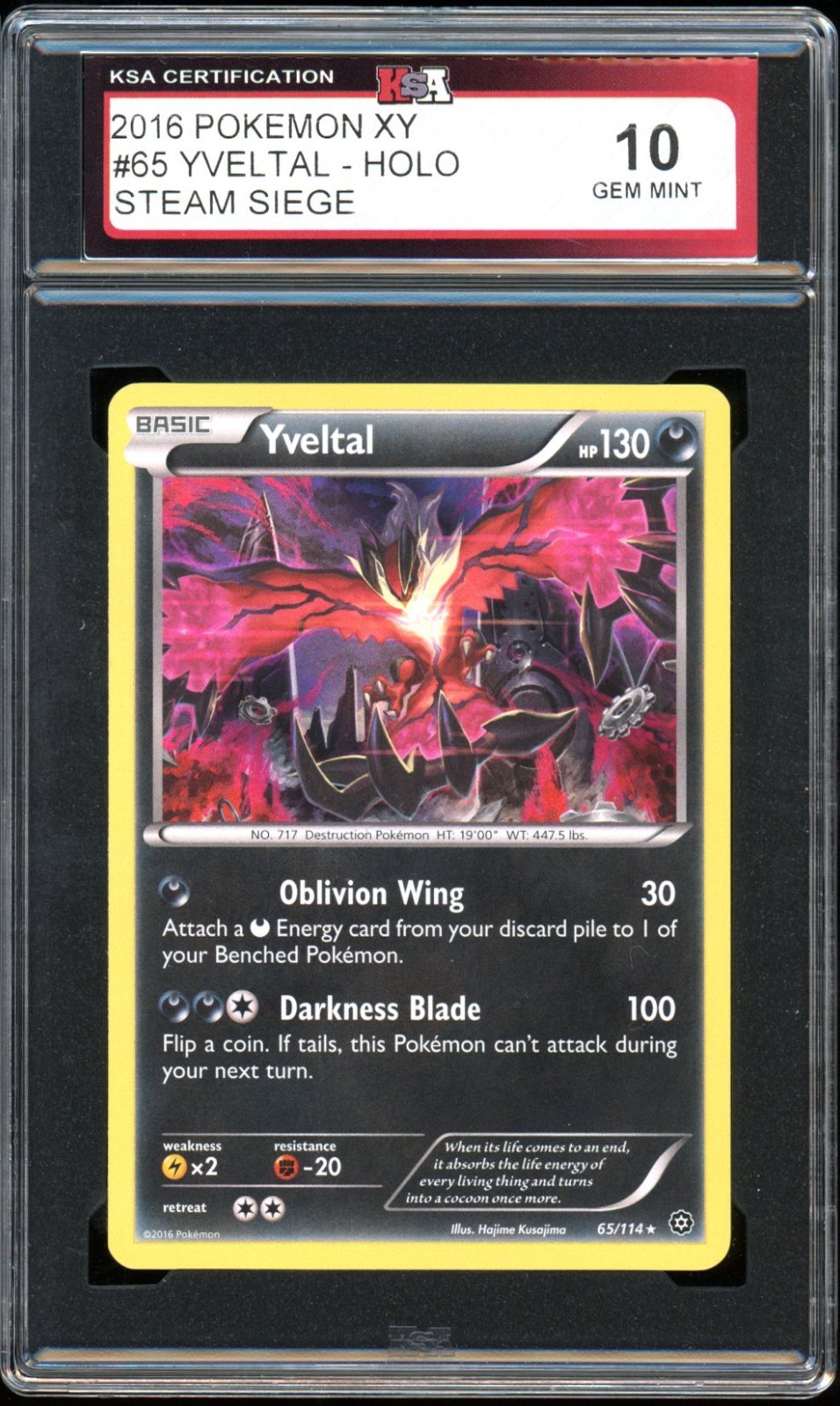 2016 Pokemon Steam Siege #65 Yveltal Holo KSA 10 Gem Mint