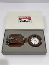 Swiss Army Silver Tone Analog Pocket Watch, Brown Leather Case W/ New Battery 