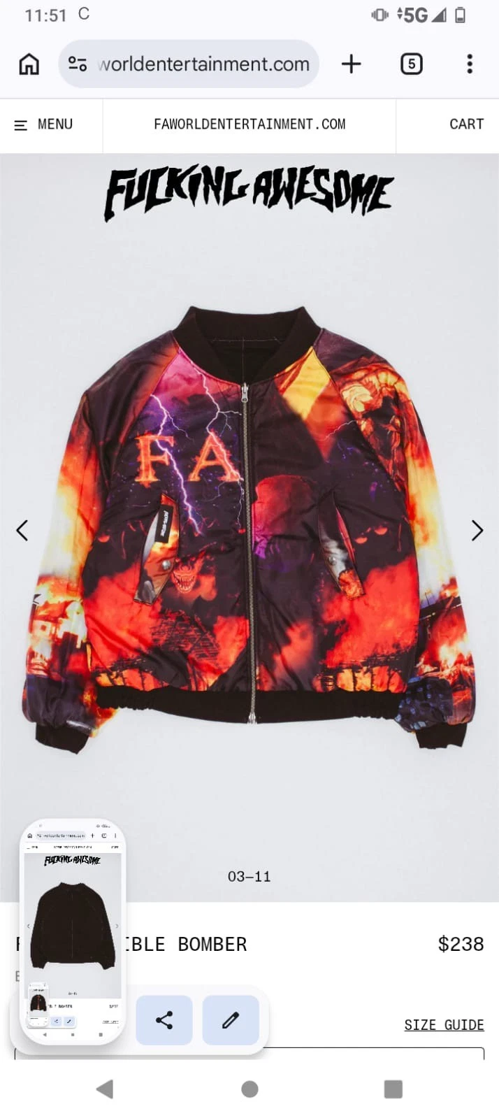 FA F*CKING AWESOME NEW WITH TAGS REVERSIBLE BOMBER-BLACK MEDIUM - product detail image 11
