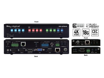 Key Digital KD-UFS42 AV Switcher 4x4 4K HDBaseT HDMI/DP/VGA Audio Extract