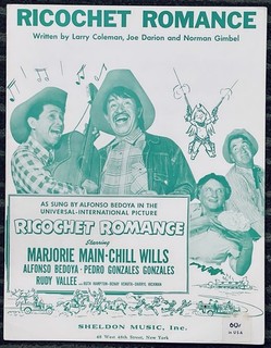 1954 WESTERN COMEDY movie RICOCHET ROMANCE sheet music MARJORIE MAIN Chill Wills