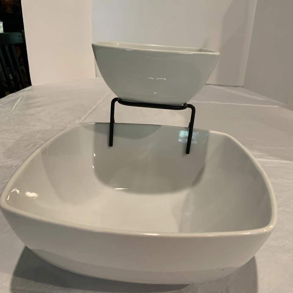 Juego de 2 cuencos de porcelana blancos Better Homes and Gardens Square Chips and Dip Foto 2 de 4