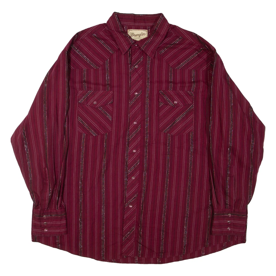WRANGLER Mens Shirt Maroon Striped Long Sleeve 2XL