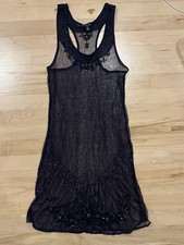 American Eagle Black Sheer Beaded Mesh Slip Dress – XS