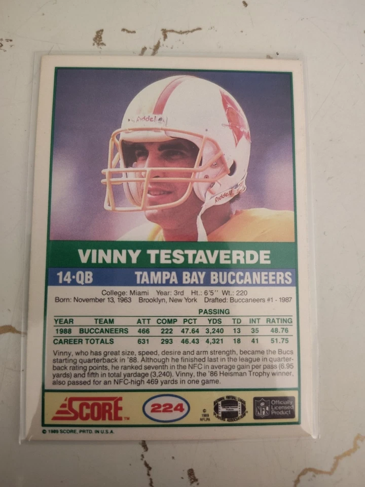Vinny Testeverde Autographed 1989 Score#224 Football Card. - Image 2 of 2