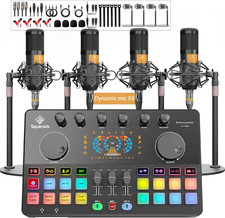 Podcast Equipment Bundle for 4, All-In-One Audio Mixer with Dynamic Micophones N