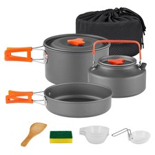 YETO Camping Cookware Set Hard-Anodized Aluminum Foldable Backpacking Camping Po
