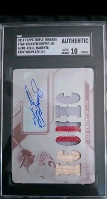 Topps 2016 Triple Threads Ken Griffey Jr Magenta Plate 1/1 Auto Game Used Relics