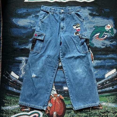 Vintage Disney Store Minnie Embroidered Drawstring Baggy Jeans 10.5 FITS 27x24