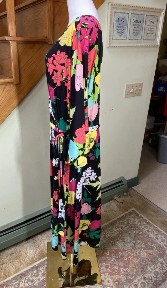 Roaman's Womens Sz 22/24 Faux Wrap Maxi Dress Flowy Black Floral Cottagecore - Image 4 of 4