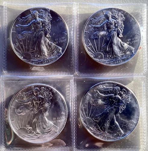 (4) 2017 $1 American Silver Eagle 1 oz Uncirculated (BU) Coins (Four Total)