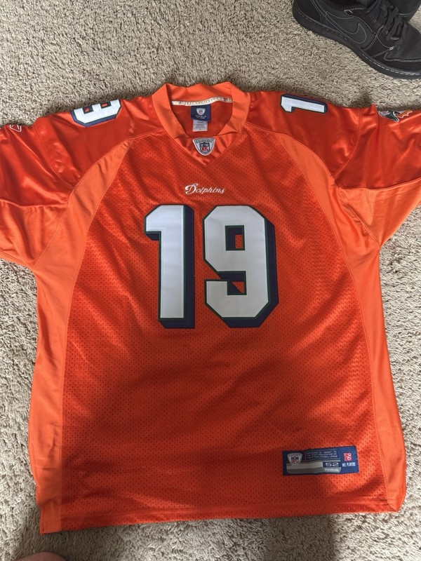 Men’s Reebok Brandon Marshall Vintage Dolphins NFL Jersey Sz 52- Orange On Field