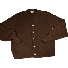 Vintage Lord Jeff The 19th Hole Australian Wool Mens Brown Cardigan Sweater L
