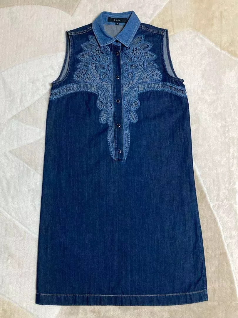 Robe GUCCI denim sans manches femme taille 38 bleu