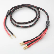 One Piece 12AWG OCC Pure Copper HIFI Audio Bi-wire Speaker Cable 2 to 4 Plugs