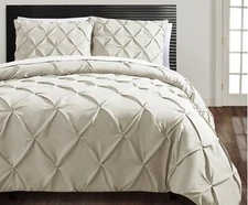 VCNY Home King Carmen Taupe Pinch Pleat Duvet 3 Piece Microfiber Set NEW