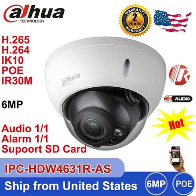 Dahua IPC-HDBW4631R-S 6MP H265 POE IR30M Dome IP Network Cameras SD Card 2.8mm