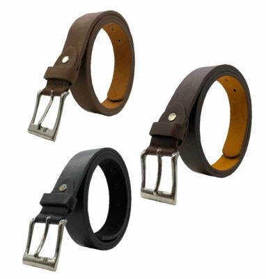 Mens Leather Belt 1 INCH Trouser Jeans Trousers Buckle Black Brown Real NEW 1"