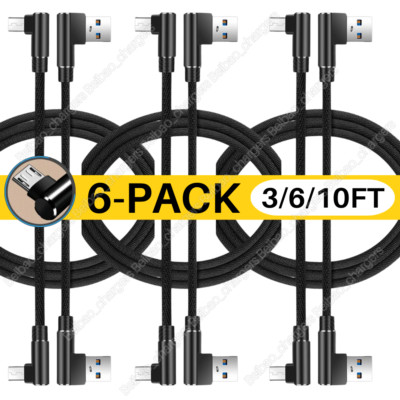 6X Lot Micro USB Cable 90 Degree Right Angle Charger Cord For Samsung Android LG