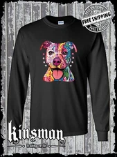 Dean Russo Pit Bull Watercolor Dog Long Sleeve T-Shirt Animal Lover / Licensed