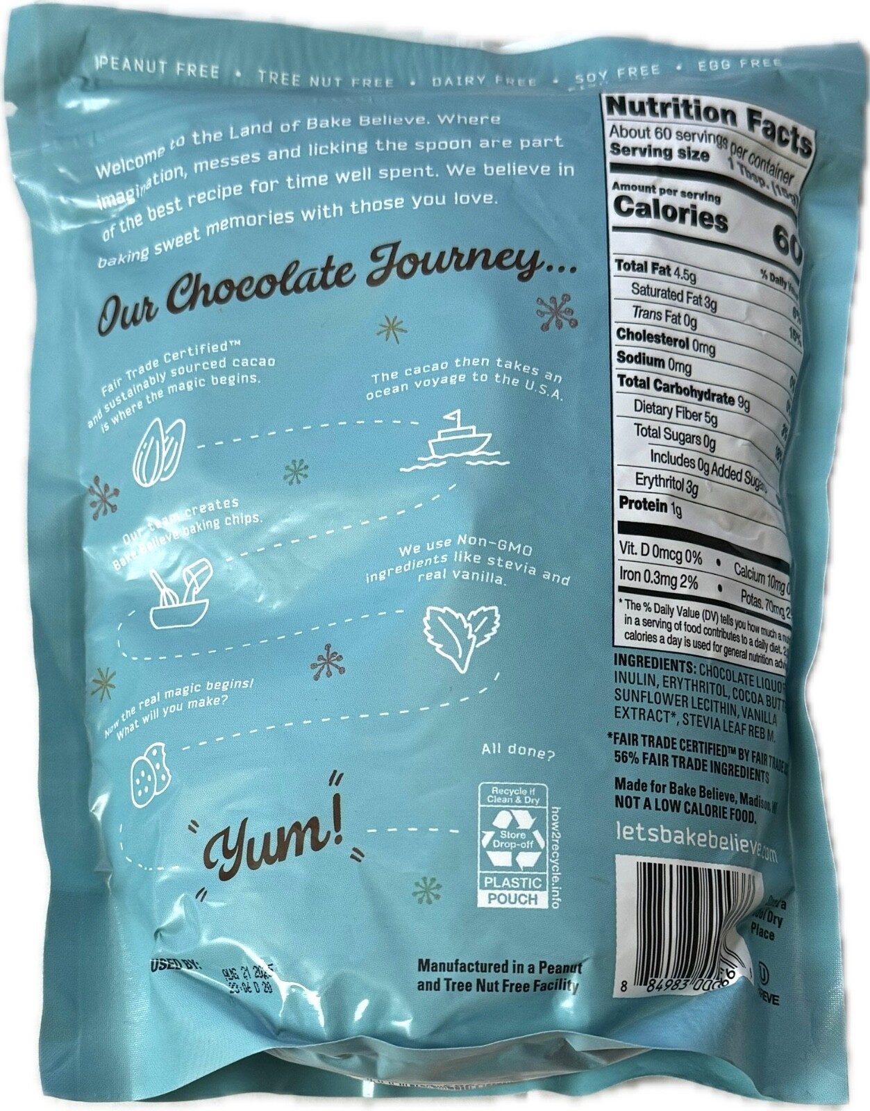 32oz Bake Believe Dark Chocolate Chips No Sugar Added 55 Cocoa