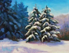 Winter Landscape oil painting Snowy Winter evergreens original Artwork S Whitney