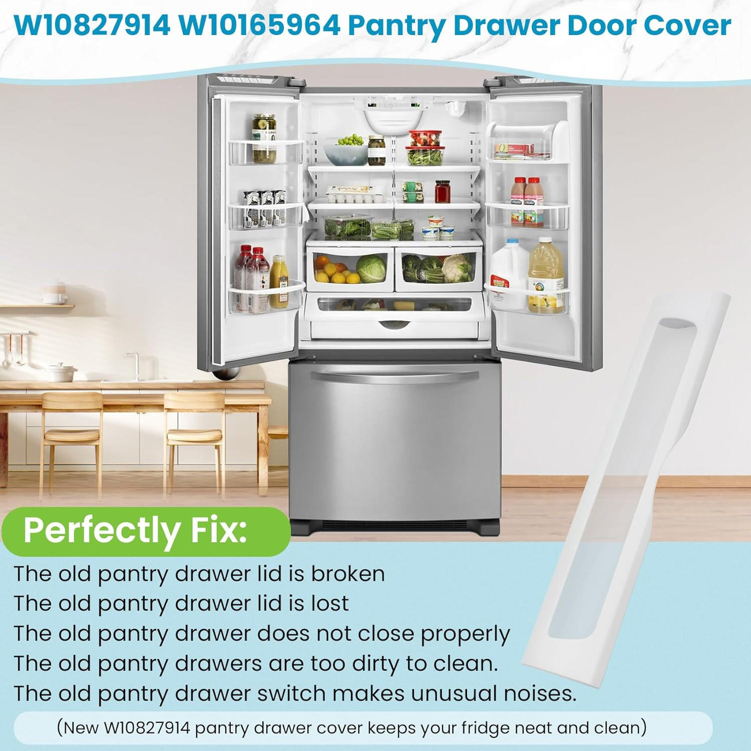 Upgraded W10827914 W10165964 Pantry Drawer Door Cover Compatible with Whirlpool
