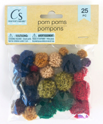 Crafter s Square FUZZY POM POMS Fall Winter Colors Mixed Sizes 1/4 -1  25pc/Pkg