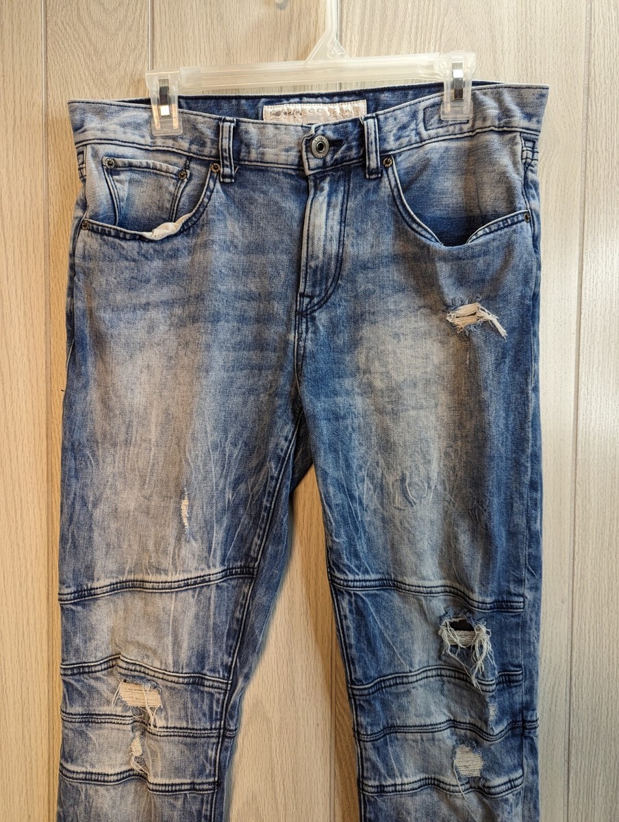 Mens Size 32x34 Express Jeans Alec Super Skinny Blue Light Wash