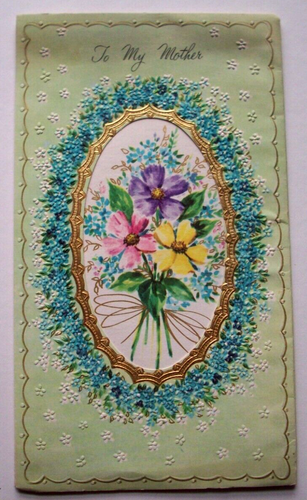 Wreath of Forget-Me-Nots embossed vintage Mother's Day greeting card *TT21 - 第 1/4 張圖片