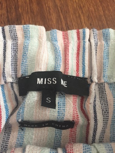 Miss Me Womens Off Shoulder Top Bell Sleeve Embroidered Trim Size Small Striped - Picture 2 of 5