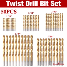 50PCS 1/16"-1/8" Drill Bit Set HSS Titanium Multi Drill Bits Twist Metal Tools