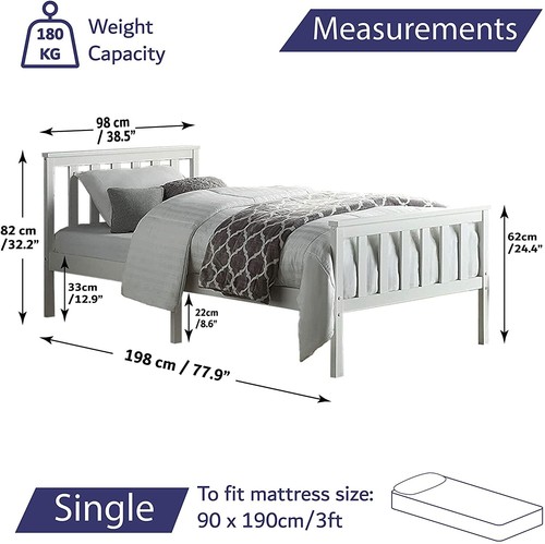 White Solid Wooden Bed Frame Single 4ft Double King Size Bed With Mattress Pine