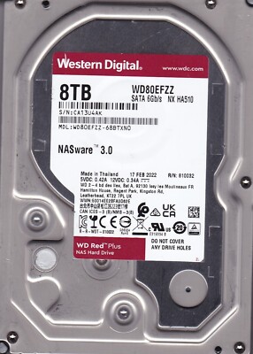 WD80EFZZ-68BTXN0 s/n: CA1 FEB/2022 A82B03 8TB SATA 3.5'' NASware Western Digital