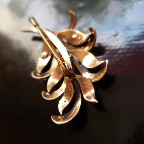 GL Brooch Leaf Flower Gold Plated Gemstone Handmade Vintage N4080 - Picture 7 of 12