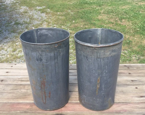 2 Very Nice OLD TIN Sap Buckets 10 1/2" x 6 1/4" BUCKET FLOWERS PLANTERS!