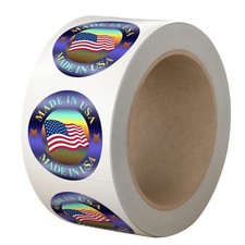 "Made in USA" Hologram Flag Labels 1-Inch Round American Flag Stickers, 2 Col...