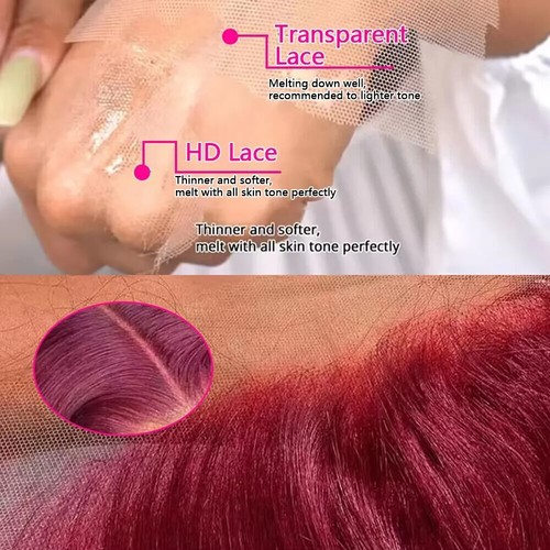 99J Burgundy 13x6 Deep Wave Frontal Wigs HD Transparent Curly Human Hair Wigs - Picture 4 of 13