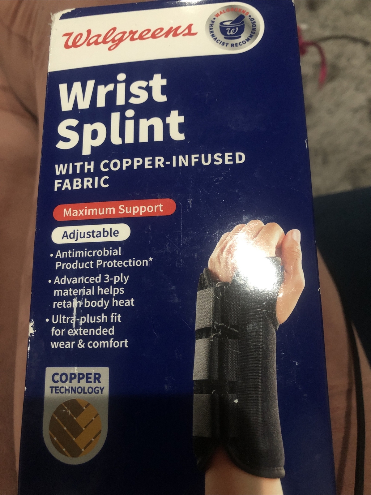 Walgreens Wrist Splint Copper Infused Fabric! LEFT One Size Fits All