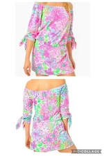 LILLY PULITZER Lana Skort Romper Multi  Paradise Found Off The Shoulder Size XS
