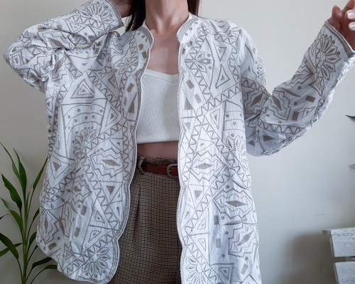 COLDWATER CREEK Cotton Embroidered Jacket Size 2X Open Jacket Off White Brown - Picture 5 of 21