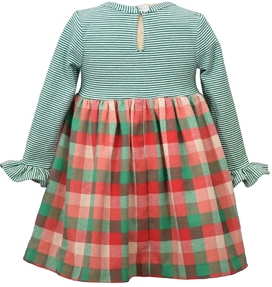 Bonnie Jean 女孩 2T-6X 圣诞假期圣诞老人格子条纹绿色多裙 — 第 2/4 张图片