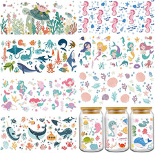 UV DTF Cup Wrap Transfer for Glass - 8 Sheets under the Sea Animal UV DTF Wraps,